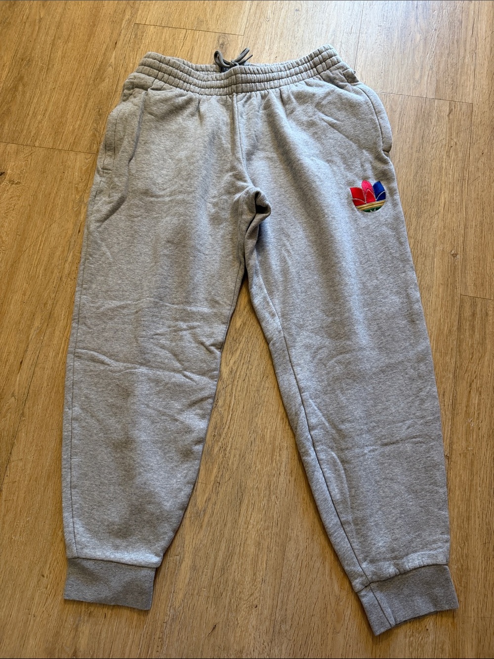 Adidas Kids Gray Jogger Sweatpants with Rainbow Trefoil